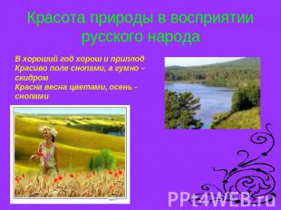 Красота природы в восприятии русского народа В хороший год хорош и приплодКрасив