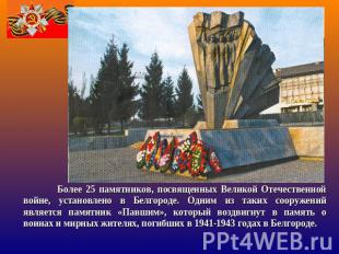 Более 25 памятников, посвященных Великой Отечественной войне, установлено в Белг