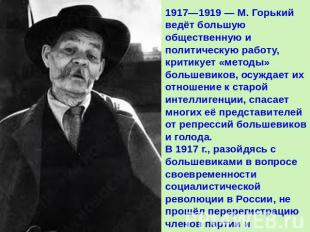 1917—1919 — M. Горький ведёт большую общественную и политическую работу, критику