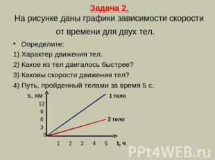 Задача 2.На рисунке даны графики зависимости скорости от времени для двух тел. О