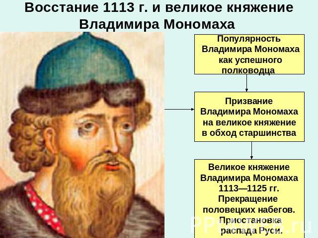 Восстание 1113 г. и великое княжение Владимира Мономаха