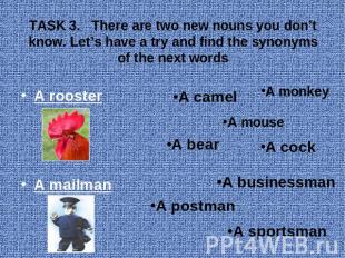 TASK 3. There are two new nouns you don’t know. Let’s have a try and find the sy