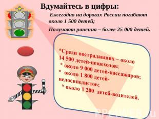 Вдумайтесь в цифры: Ежегодно на дорогах России погибают около 1 500 детей;Получа