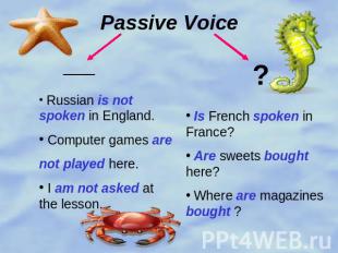 Passive Voice Russian is not spoken in England. Computer games are not played he