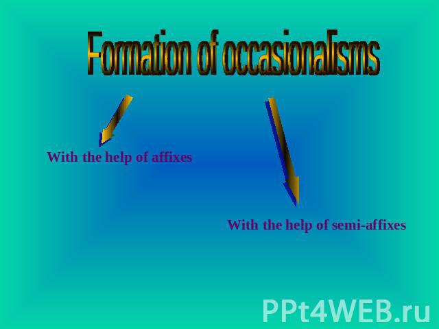 Formation of occasionalisms With the help of affixes With the help of semi-affixes