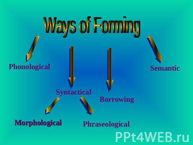Ways of Forming Phonological Morphological Syntactical Phraseological Borrowing Semantic