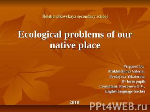 Bolshevolkovskaya secondary school Ecological problems of our native placePrepar