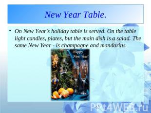 New Year Table. On New Year's holiday table is served. On the table light candle