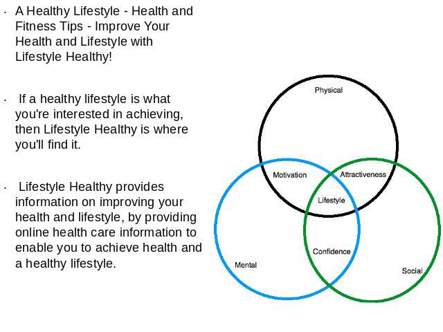 A Healthy Lifestyle - Health and Fitness Tips - Improve Your Health and Lifestyle with Lifestyle Healthy! If a healthy lifestyle is what you're interested in achieving, then Lifestyle Healthy is where you'll find it. Lifestyle Healthy provides infor…