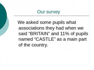 Our survey We asked some pupils what associations they had when we said “BRITAIN