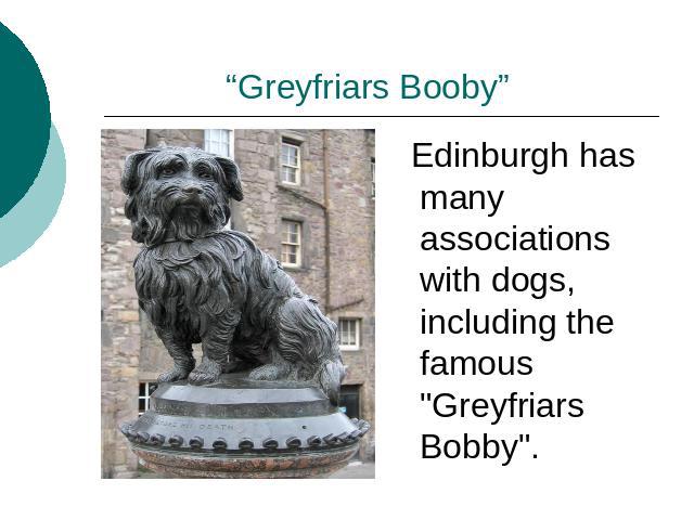 “Greyfriars Booby” Edinburgh has many associations with dogs, including the famous 