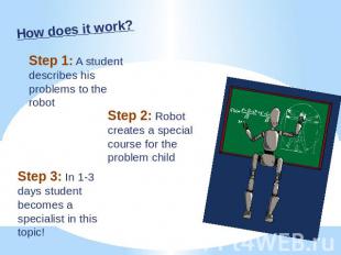 How does it work? Step 1: A student describes his problems to the robot Step 2: