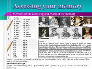 Assessing your memory Methods of the assessing and coach of the memory Number 4W