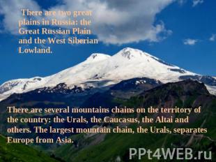 There are two great plains in Russia: the Great Russian Plain and the West Siber