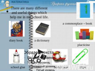 There are many different and useful things which help me in my school life.