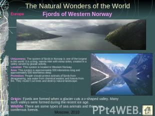 The Natural Wonders of the World Uniqueness: The system of fjords in Norway is o