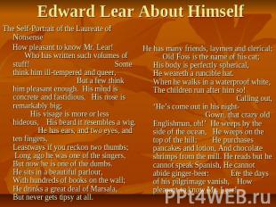 Edward Lear About Himself The Self-Portrait of the Laureate of Nonsense How plea