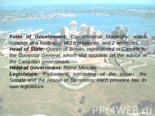 Form of Government: Constitutional Monarchy, which consists of a federation of 1