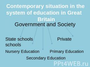 Contemporary situation in the system of education in Great Britain Government an