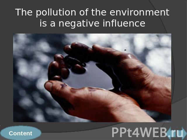 The pollution of the environment is a negative influence