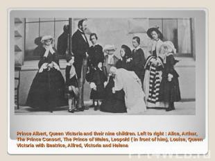 Prince Albert, Queen Victoria and their nine children. Left to right : Alice, Ar