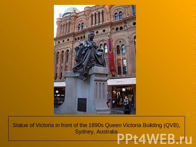Statue of Victoria in front of the 1890s Queen Victoria Building (QVB), Sydney, Australia
