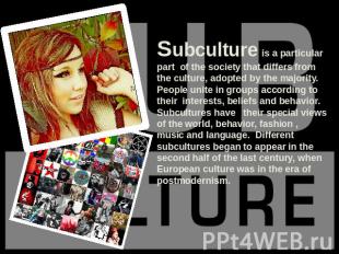 Subculture is a particular part of the society that differs from the culture, ad