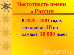 Частотность именив России В 1978 - 1981 годах составляло 48 на каждые 10 000 име