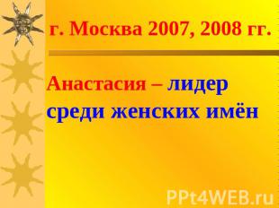 г. Москва 2007, 2008 гг. Анастасия – лидер среди женских имён
