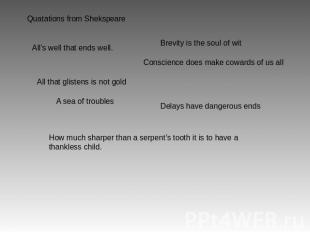 Quatations from Shekspeare All’s well that ends well. Brevity is the soul of wit