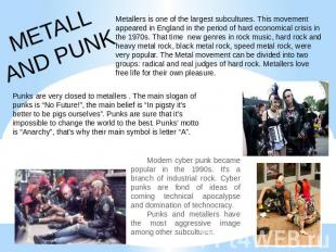 METALLAND PUNK Metallers is one of the largest subcultures. This movement appear