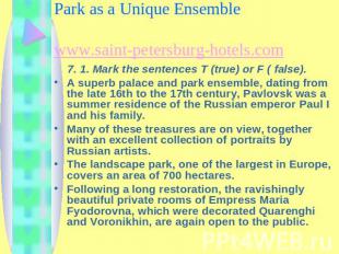 Chapter 7. The Pavlovsk Palace and Park as a Unique Ensemble www.saint-petersbur
