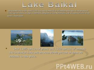 Lake Baikal The deepest lake in the world (5,370 feet) was formed 25 to 30 milli