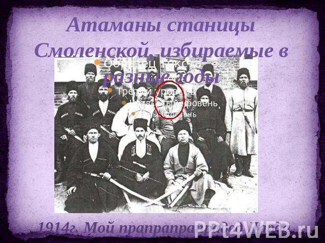 Атаманы станицы Смоленской, избираемые в разные годы 1914г. Мой прапрапрапрадед Дарда