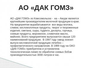 АО «ДАК ГОМЗ» АО «ДАК ГОМЗ» из Комсомольска - на – Амуре является крупнейшим про