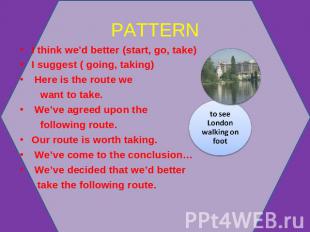 PATTERN to see London walking on foot I think we’d better (start, go, take)I sug