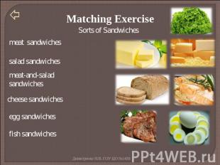 Matching Exercise meat sandwiches salad sandwiches meat-and-salad sandwiches che