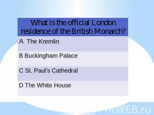 What is the official London residence of the British Monarch?