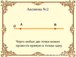 АксиомЙа №2 Через любые две точки можно провести прямую и только одну.