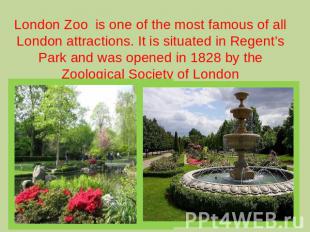 London Zoo is one of the most famous of all London attractions. It is situated i