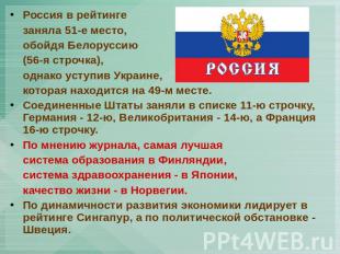 Россия в рейтинге заняла 51-е место, обойдя Белоруссию (56-я строчка), однако ус