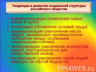 Тенденции в развитии социальной структуры российского общества дифференциация (п