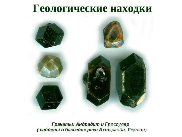 Геологические находки Гранаты: Андрадит и Гроссуляр ( найдены в бассейне реки Ахтаранда, Якутия) 