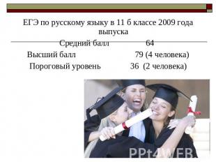 ЕГЭ по русскому языку в 11 б классе 2009 года выпускаСредний балл64 Высший балл7