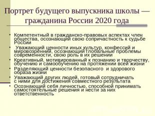 Портрет будущего выпускника школы — гражданина России 2020 года Компетентный в г