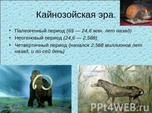 Кайнозойская эра.Палеогенный период (65 — 24,6 млн. лет назад)Неогеновый период