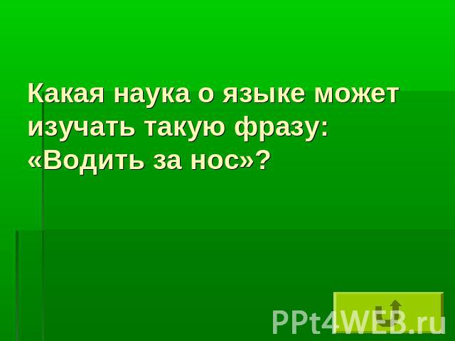 Какая наука о языке может изучать такую фразу: «Водить за нос»?