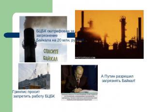 БЦБК оштрафован за загрязнение Байкала на 20 млн. рублей.Гринпис просит запретит