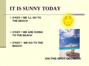 IT IS SUNNY TODAY O’KEY ! WE ‘LL GO TO THE BEACHO’KEY ! WE ARE GOING TO THE BEAC
