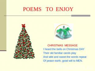 POEMS TO ENJOY CHRISTMAS MESSAGEI heard the bells on Christmas DAY Their old fam
